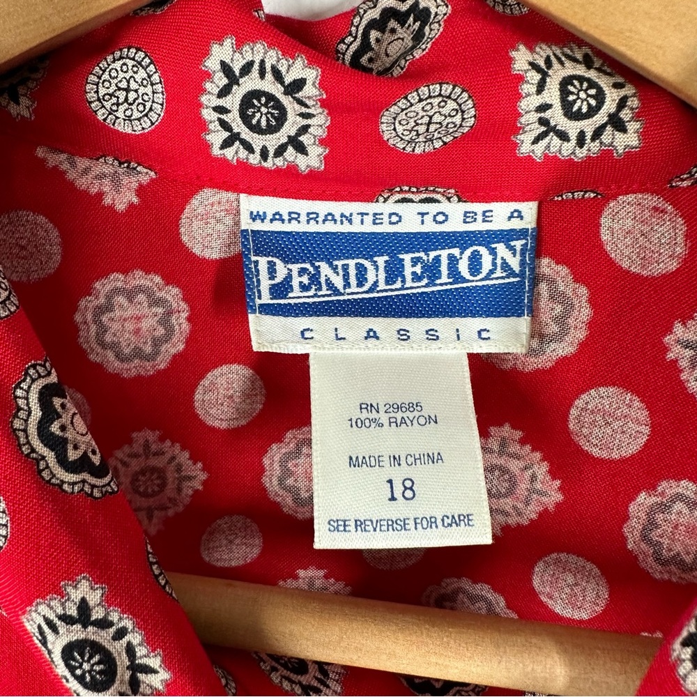 Vintage Pendleton Red Print Button Up Blouse Size… - image 3